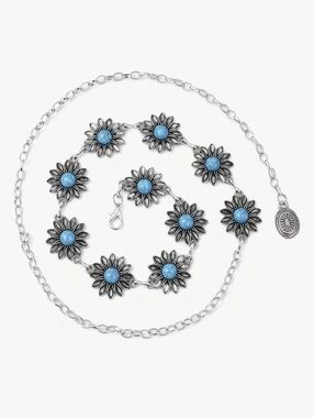 Silver Daisy Western Concho Belt with Turquoise Accents